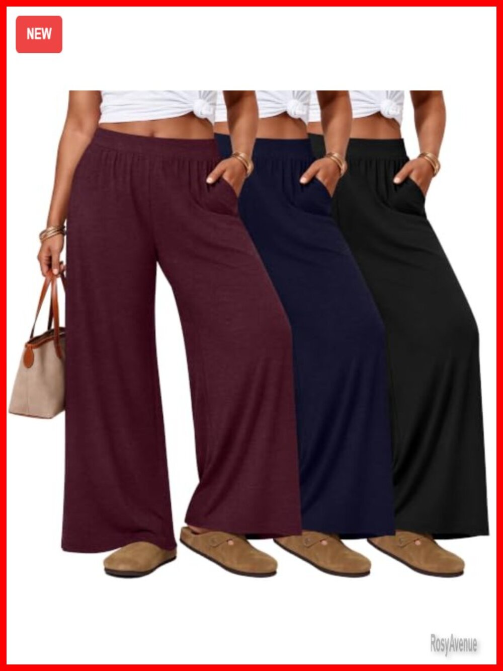 Women's Plus Size Wide Leg Palazzo Lounge Pants High Rise Elastic Waist Pockets